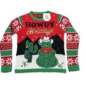 Planet Heart Howdy Holidays Christmas Sweater Size Small Cactus Western Cowboy